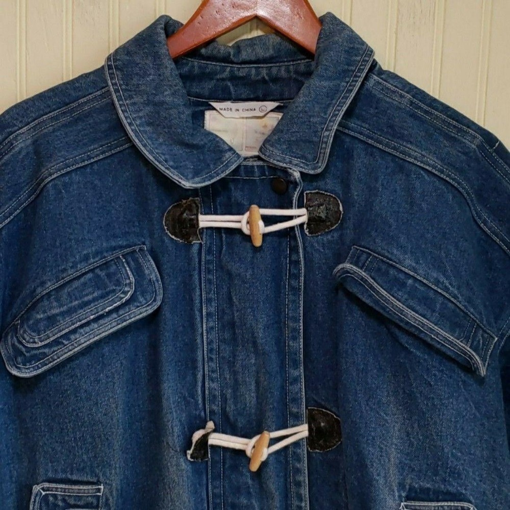 Vintage Gitano Jacket Womens Large Blue Denim Toggle Full Zip Pockets 80s